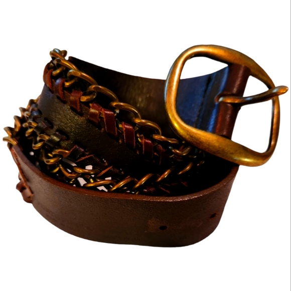 boho princess Accessories Belt Cognac Leather Brass Wide Leather